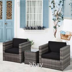 3Pcs Patio 2 Seater Rattan Sofa Table Set Garden Furniture with Cushions Balcony