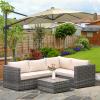 3pcs Rattan Dining Sofa Set Table Garden Furniture Outdoor With Cushion Loveseat