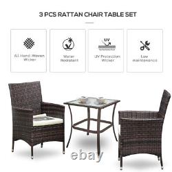 3Pcs Rattan Furniture Bistro Set Garden Chair Table Patio Outdoor Wicker Table
