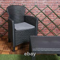 3pc Outdoor Cushioned Black Table Chair Rattan Garden Furniture Conversation Set