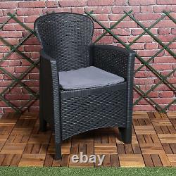 3pc Outdoor Cushioned Black Table Chair Rattan Garden Furniture Conversation Set