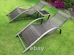 3pc Outdoor Furniture Set Sun Loungers Side Table Garden Patio Back Chaise Seats