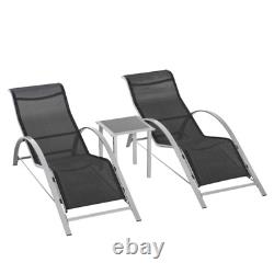 3pc Outdoor Furniture Set Sun Loungers Side Table Garden Patio Back Chaise Seats