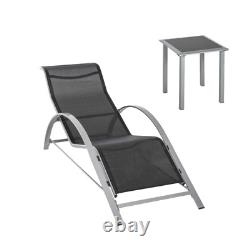 3pc Outdoor Furniture Set Sun Loungers Side Table Garden Patio Back Chaise Seats