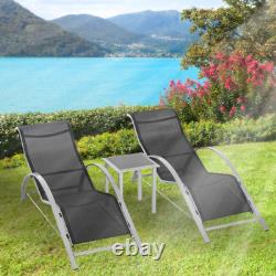 3pc Outdoor Furniture Set Sun Loungers Side Table Garden Patio Back Chaise Seats