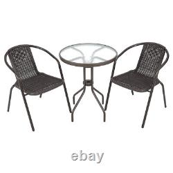 3pc Rattan Garden Furniture 2 Seater Bistro Table Chair Outdoor Patio Set Modern