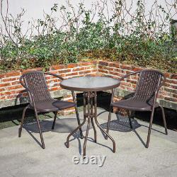 3pc Rattan Garden Furniture 2 Seater Bistro Table Chair Outdoor Patio Set Modern