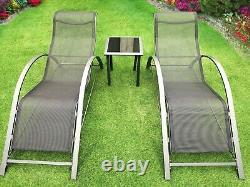 3pc Sun Lounger Set Outdoor Furniture Side Table Garden Patio Back Chaise Seats