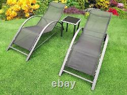 3pc Sun Lounger Set Outdoor Furniture Side Table Garden Patio Back Chaise Seats