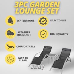 3pc Sun Lounger Set Outdoor Furniture Side Table Garden Patio Back Chaise Seats