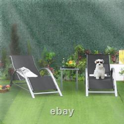 3pc Sun Lounger Set Outdoor Furniture Side Table Garden Patio Back Chaise Seats