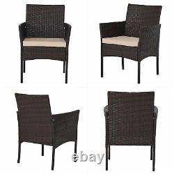 3pc Wicker Garden Furniture Set with 2 Chairs and Coffee Table Walnut and Beige