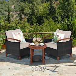 3pcs Rattan Chair Set Garden Patio Conversation Outdoor Furniture Table 2 chairs