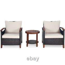 3pcs Rattan Chair Set Garden Patio Conversation Outdoor Furniture Table 2 chairs