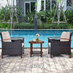 3pcs Rattan Chair Set Garden Patio Conversation Outdoor Furniture Table 2 chairs