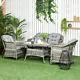 4 Pcs Rattan Garden Furniture, Padded Conversation Sofa Set With Glass Top Table