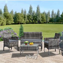 4 PCS Rattan Garden Furniture Set Patio Sofa Coffee Table Chairs Balcony Outdoor