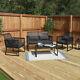 4 Piece Black Patio Garden Furniture Set Outdoor Seating Table Chairs Wido