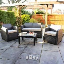 4 PIECE RATTAN FURNITURE SET GARDEN SUMMER OUTDOOR TABLE AND CHAIRS Wido