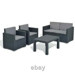 4 Pc Black Lounge Garden Furniture Patio Rattan Design Conversation Set Cushions