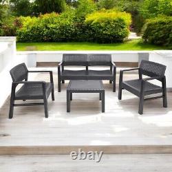 4 Pc Rattan Garden Furniture Lounge Set Sofa Arm Chairs Side Table Outdoor Patio