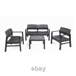 4 Pc Rattan Garden Furniture Lounge Set Sofa Arm Chairs Side Table Outdoor Patio