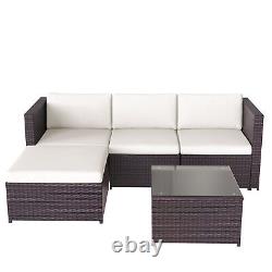 4 Pcs L-shaped Corner Sofa Glass Table Rattan Garden Furniture Patio Lounge Set