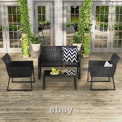 4 Pcs Outdoor PE Rattan Sofa Chair Set Garden Furniture Set withQuick-Drying Foam