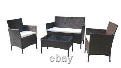 4 Pcs Rattan Garden Furniture Set Outdoor Sofa 2 x Arm Chairs Coffee Table UK