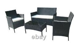 4 Pcs Rattan Garden Furniture Set Outdoor Sofa 2 x Arm Chairs Coffee Table UK