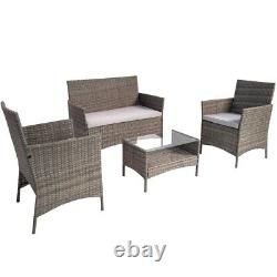 4 Pcs Rattan Outdoor Furniture Sofa Table Set Garden Conservatory Patio Grey