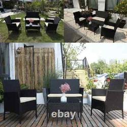 4 Piece Black Rattan Garden Furniture Set Outdoor Table Chairs Sofa Conservatory