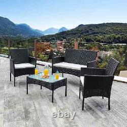 4 Piece Black Rattan Garden Furniture Set Outdoor Table Chairs Sofa Conservatory