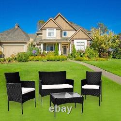 4 Piece Black Rattan Garden Furniture Set Outdoor Table Chairs Sofa Conservatory