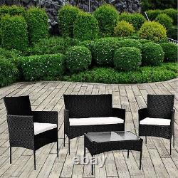 4 Piece Black Rattan Garden Furniture Set Outdoor Table Chairs Sofa Conservatory