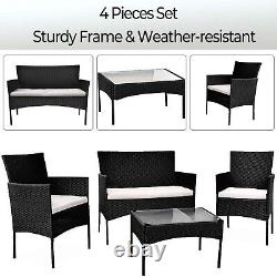 4 Piece Black Rattan Garden Furniture Set Outdoor Table Chairs Sofa Conservatory