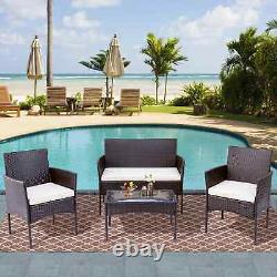 4 Piece Black Rattan Garden Furniture Set Outdoor Table Chairs Sofa Conservatory