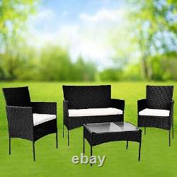 4 Piece Black Rattan Garden Furniture Set Outdoor Table Chairs Sofa Conservatory