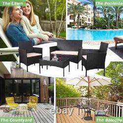 4 Piece Black Rattan Garden Furniture Set Outdoor Table Chairs Sofa Conservatory