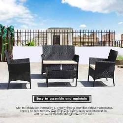 4 Piece Black Rattan Garden Furniture Set Outdoor Table Chairs Sofa Conservatory