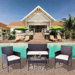 4 Piece Black Rattan Garden Furniture Set Outdoor Table Chairs Sofa Conservatory