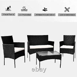 4 Piece Black Rattan Garden Furniture Set Outdoor Table Chairs Sofa Conservatory