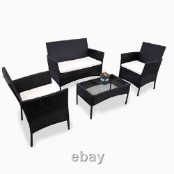 4 Piece Black Rattan Garden Furniture Set Outdoor Table Chairs Sofa Conservatory