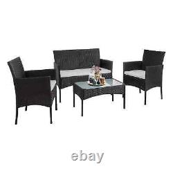 4 Piece Black Rattan Garden Furniture Set Outdoor Table Chairs Sofa Conservatory