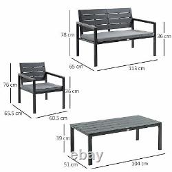 4 Piece Garden Sofa Furniture Set with Coffee Table Padded Cushions, Steel Frame