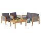 4-piece Garden Wicker Patio Furniture Set Outdoor Acacia Wood Conversation Set