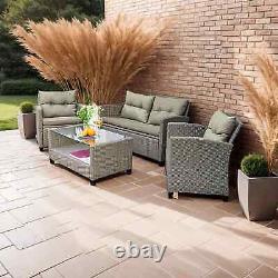 4 Piece Natural Rattan Garden Furniture Set Indoor Outdoor Conservatory