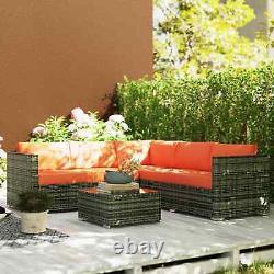 4-Piece PE Rattan Garden Furniture Set Wicker Sofa Loveseat Coffee Table Outdoor