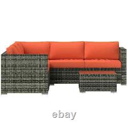 4-Piece PE Rattan Garden Furniture Set Wicker Sofa Loveseat Coffee Table Outdoor