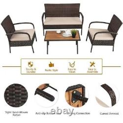 4 Piece Rattan Furniture Set with Cushioned Chairs and Loveseat